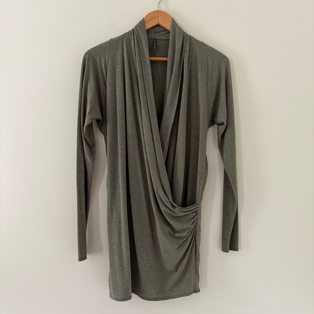 Riller & Fount Mini Dress Vida S Olive Wrap Front Ruched Long Sleeve Jersey
